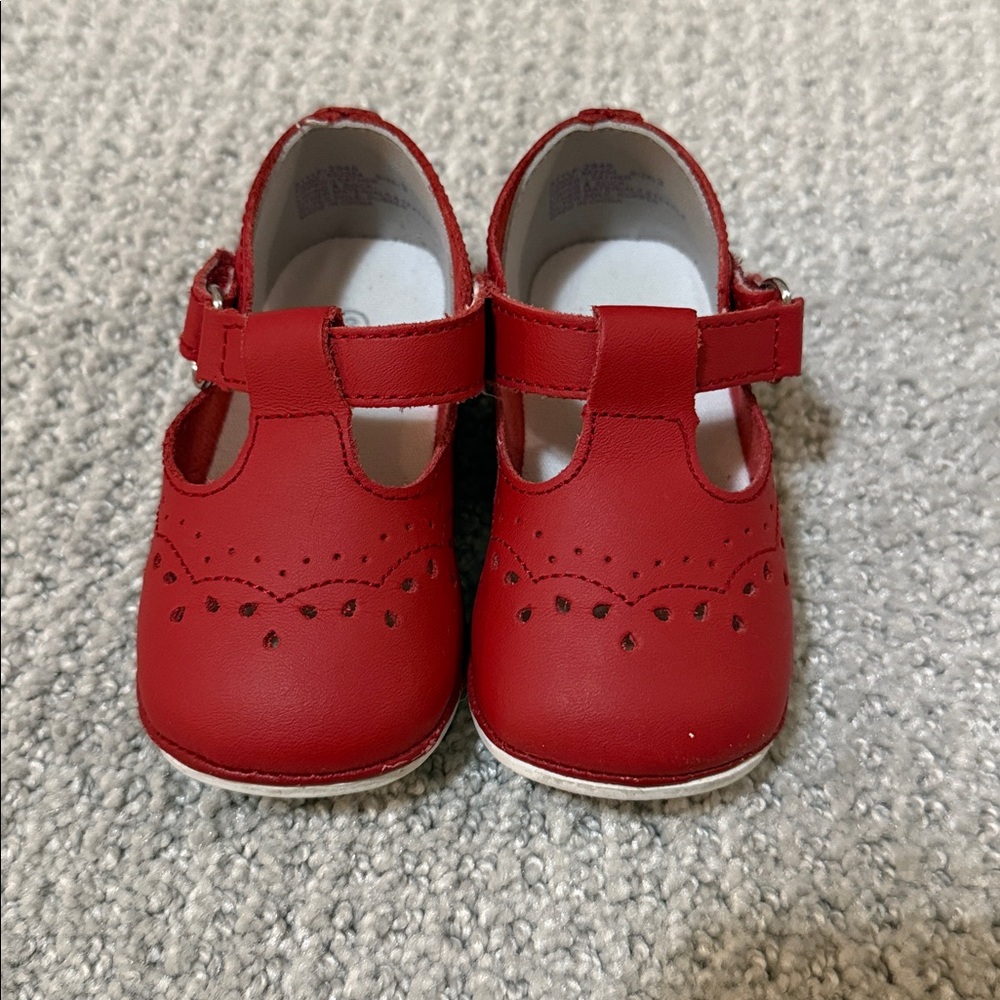 Angel Shoes - Baby Birdie Leather T-Strape Stitched Mary Jane, Red